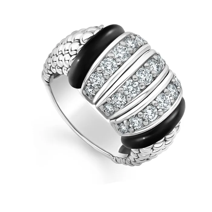 Black Caviar Three Station Ceramic Caviar Diamond Ring LAGOS Rings