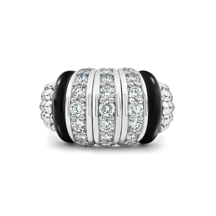 Black Caviar Three Station Ceramic Caviar Diamond Ring | LAGOS Rings