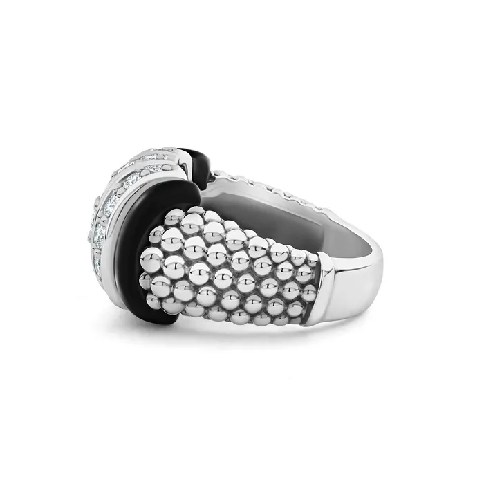 Black Caviar Three Station Ceramic Caviar Diamond Ring | LAGOS Rings