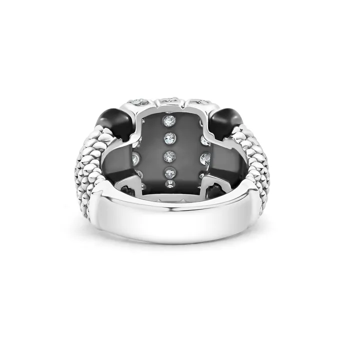 Black Caviar Three Station Ceramic Caviar Diamond Ring | LAGOS Rings