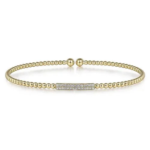 Bracelets 14K Yellow Gold Bujukan Bead Cuff Bracelet with 0.13cttw Diamonds - GABRIEL CO.