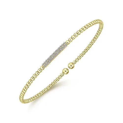 Bracelets | 14K Yellow Gold Bujukan Bead Cuff Bracelet with 0.13cttw Diamonds - GABRIEL & CO.