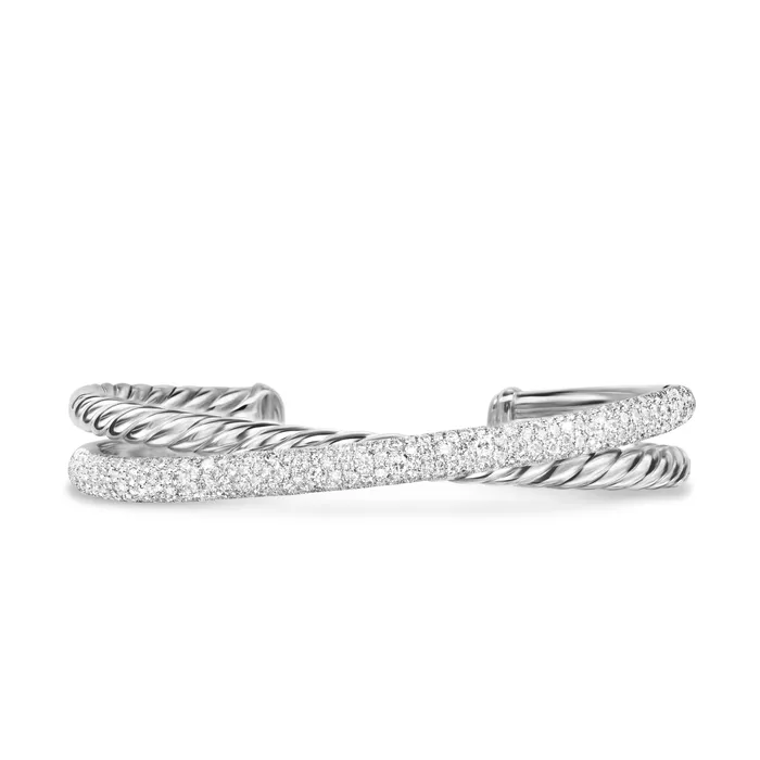 Bracelets David Yurman Crossover Two Row Cuff Bracelet in Sterling Silver with Diamonds 11mm