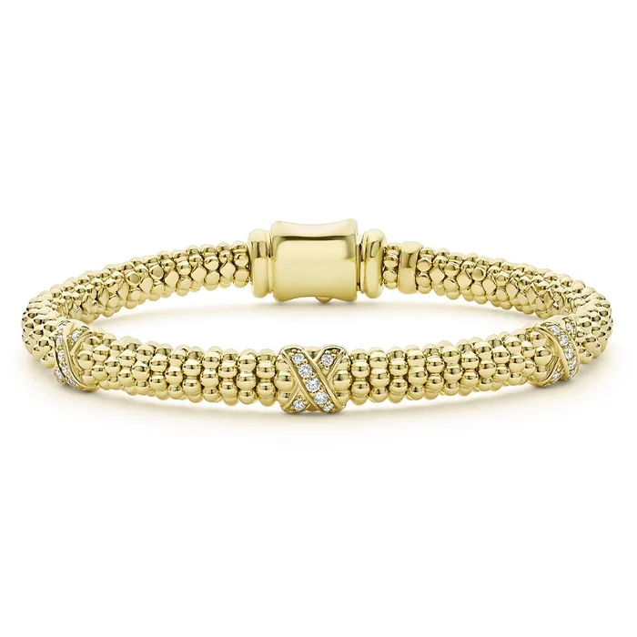 Bracelets Embrace 18K Gold Three Station X Diamond Caviar Bracelet 6mm - LAGOS