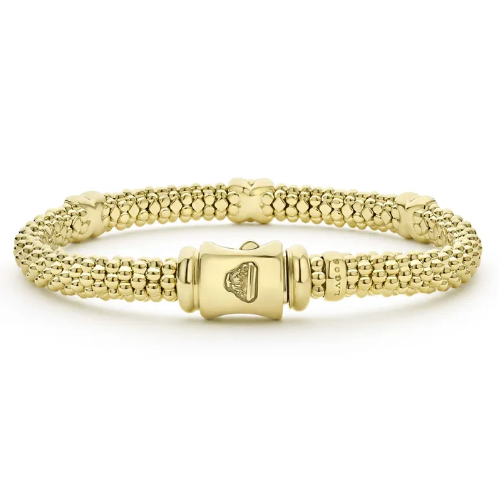 Bracelets | Embrace 18K Gold Three Station X Diamond Caviar Bracelet | 6mm - LAGOS