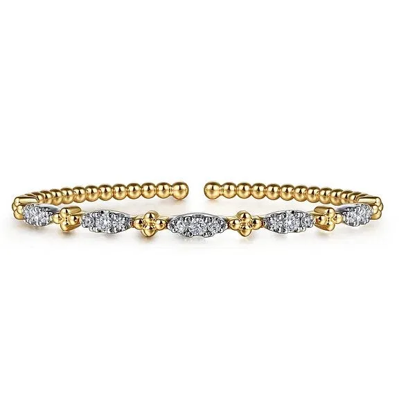 Bracelets GABRIEL CO. 14K White Yellow Gold Bujukan Beads and Diamond Station Split Bangle Bracelet