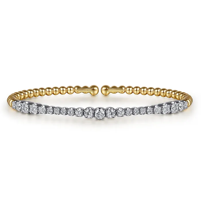 Bracelets GABRIEL CO. 14K White Yellow Gold Bujukan Beads and Graduating Diamond Split Bangle Bracelet