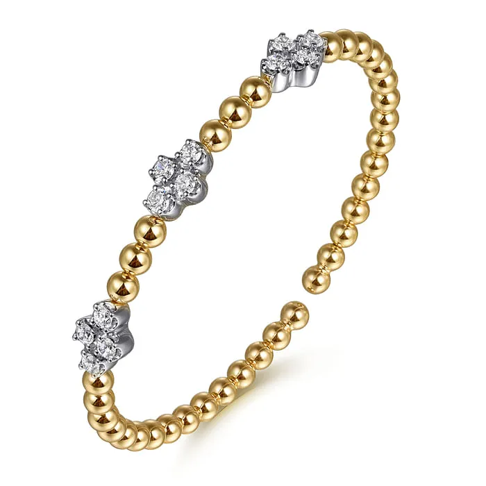 Bracelets GABRIEL CO. 14K White Yellow Gold Bujukan Diamond Cluster Split Bangle Bracelet