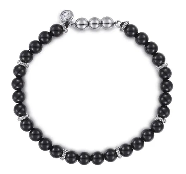 Bracelets GABRIEL CO. 925 Sterling Silver and 6mm Black Onyx Beaded Bracelet