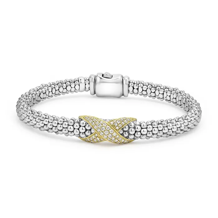 Bracelets LAGOS Embrace Two-Tone Diamond X Caviar Bracelet 6mm