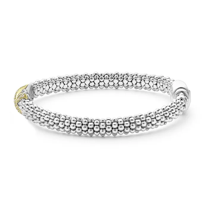 Bracelets | LAGOS Embrace Two-Tone Diamond X Caviar Bracelet | 6mm