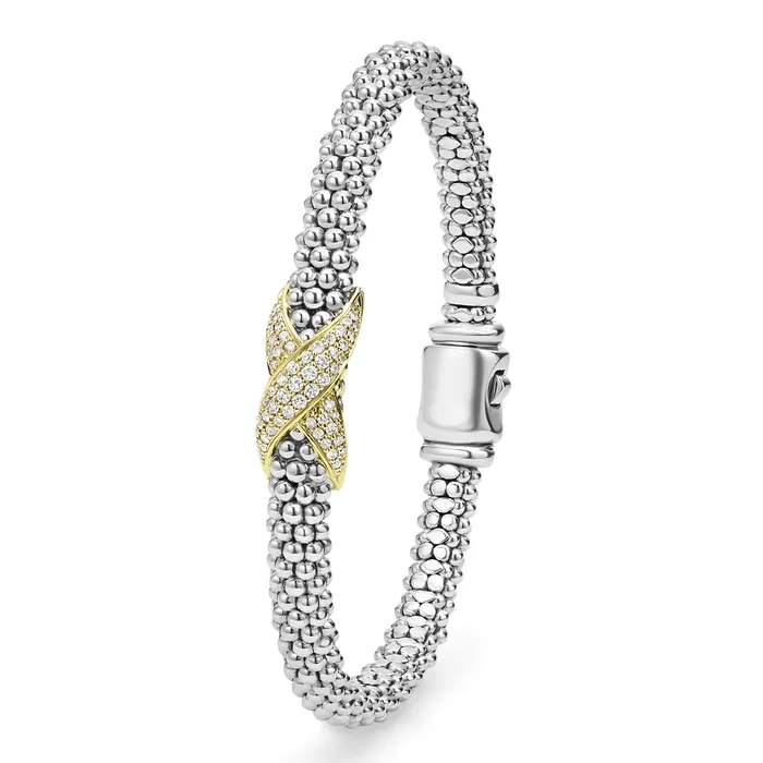 Bracelets | LAGOS Embrace Two-Tone Diamond X Caviar Bracelet | 6mm