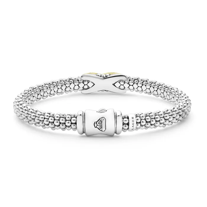 Bracelets | LAGOS Embrace Two-Tone Diamond X Caviar Bracelet | 6mm