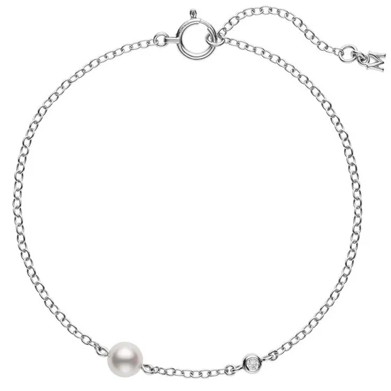 Bracelets MIKIMOTO CO LTD Akoya Cultured Pearl and Diamond Station Bracelet in 18K White Gold