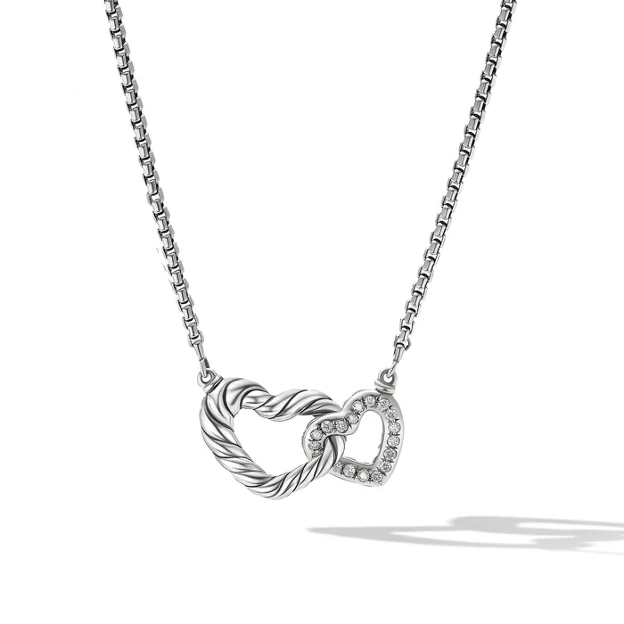 Cable Collectibles® Interlocking Heart Necklace in Sterling Silver with Diamonds 16.4mm David Yurman Necklaces