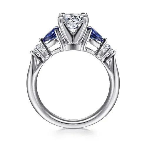 Carrie - 14K White Gold Round Five Stone Sapphire and Diamond Engagement Ring (Setting Only) | GABRIEL & CO. Rings