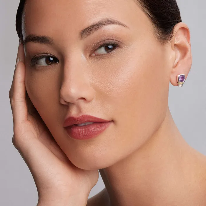 Caviar Color Bezel-Set Amethyst Stud Earrings | LAGOS Earrings