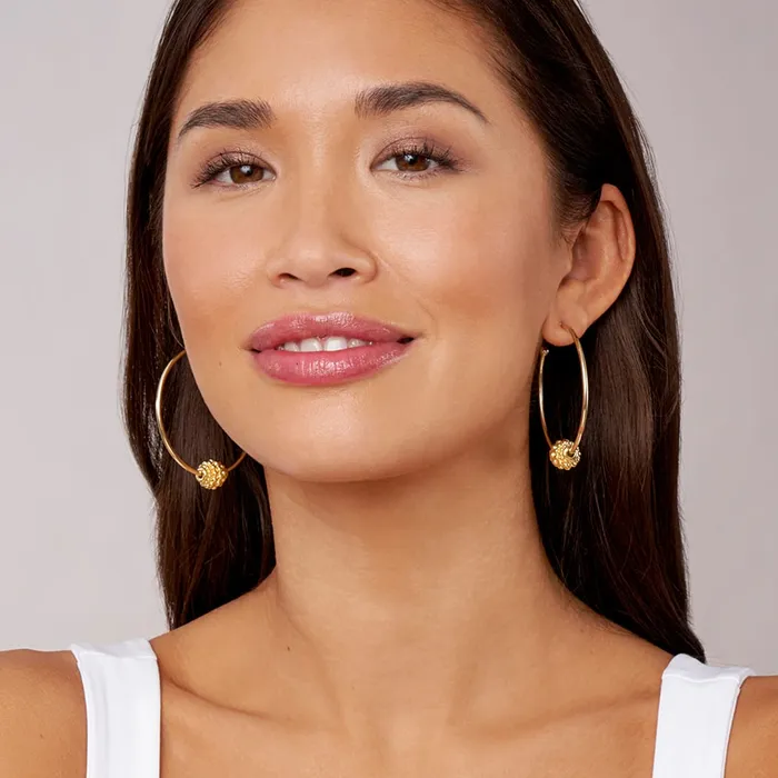 Caviar Gold Medium 18K Gold Caviar Ball Hoop Earrings | LAGOS Earrings