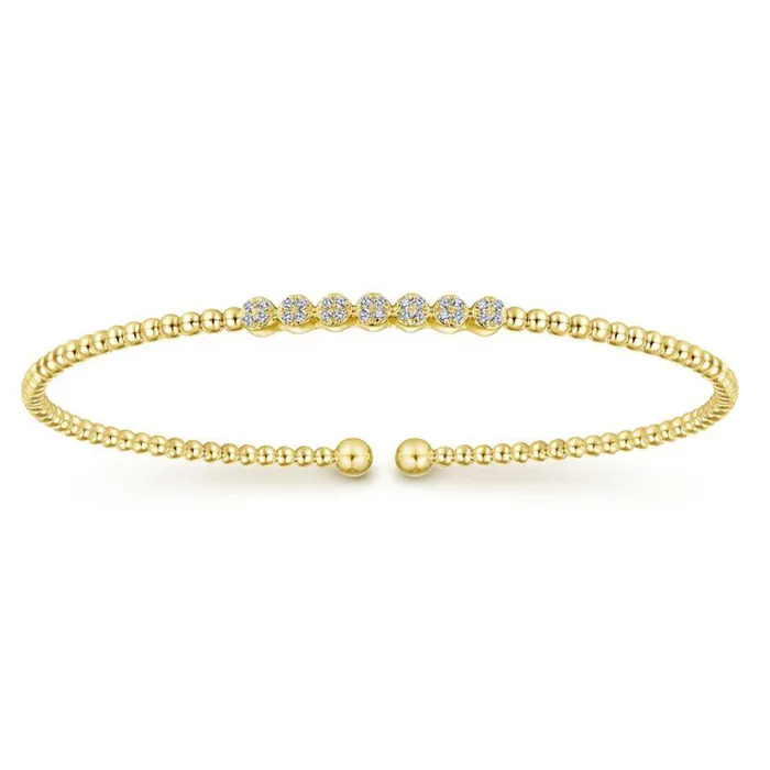 Charm Necklaces GABRIEL CO. 14K Yellow Gold Bujukan Bead and 0.13cttw Cluster Diamond Bangle