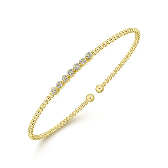 Charm Necklaces | GABRIEL & CO. 14K Yellow Gold Bujukan Bead and 0.13cttw Cluster Diamond Bangle