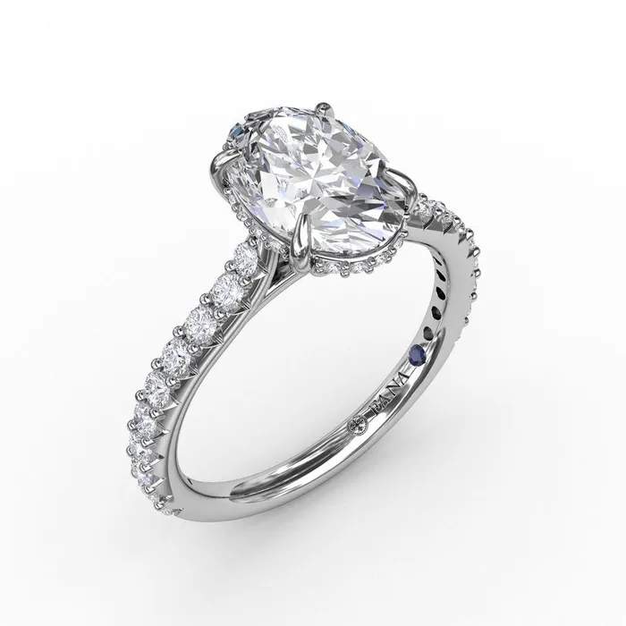 Classic Oval Diamond Solitaire Engagement Ring With Hidden Pavé Halo FANA Rings