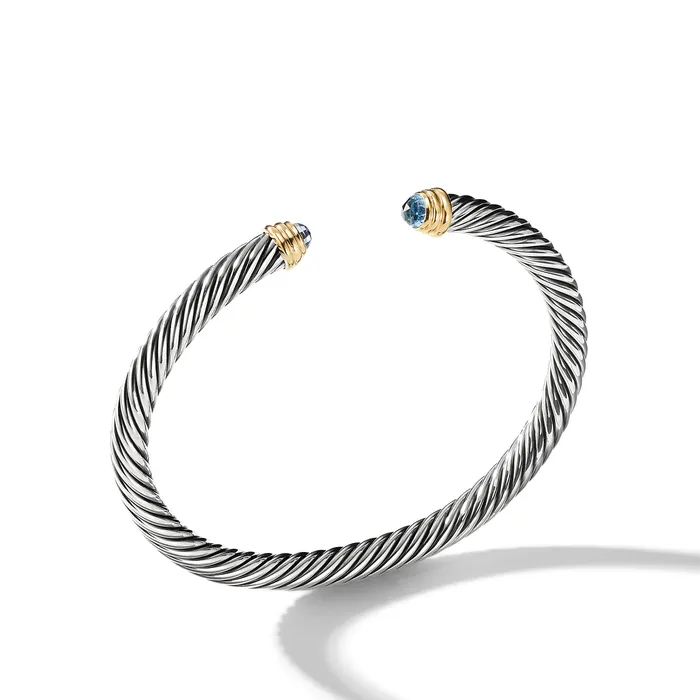 David Yurman Bracelets Classic Cable Bracelet in Sterling Silver with 14K Yellow Gold and Blue Topaz 5mm