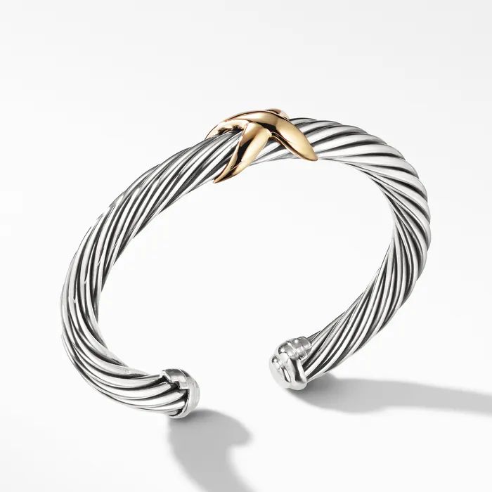 David Yurman Bracelets X Classic Cable Station Bracelet in Sterling Silver with 14K Yellow Gold 7mm