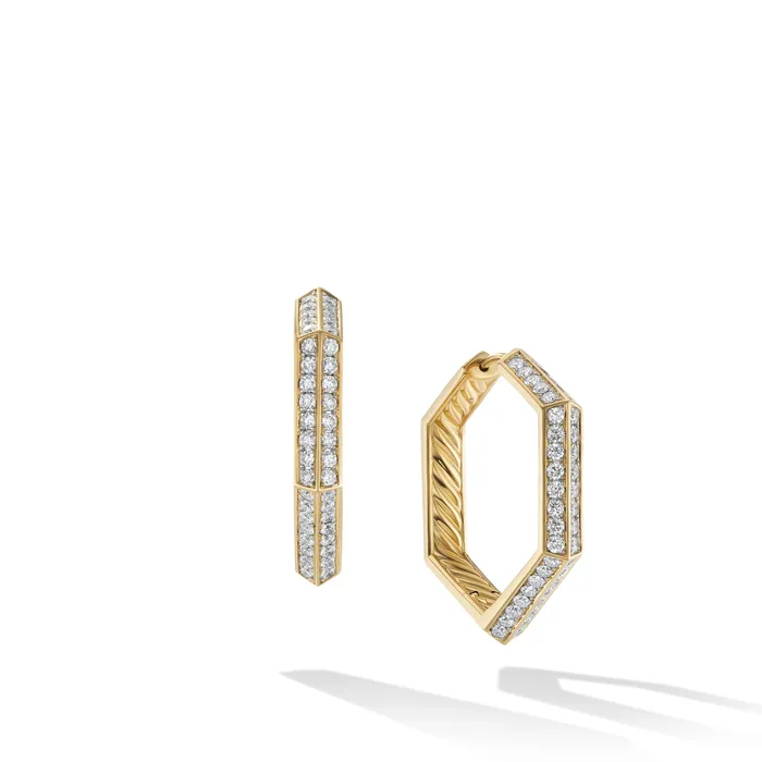 David Yurman Earrings Carlyle™ Hoop Earrings in 18K Yellow Gold with Diamonds 26mm