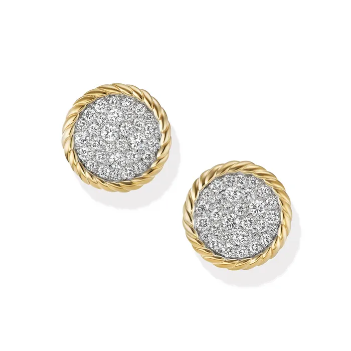 David Yurman Earrings DY Elements® Button Stud Earrings in 18K Yellow Gold with Diamonds 13.6mm