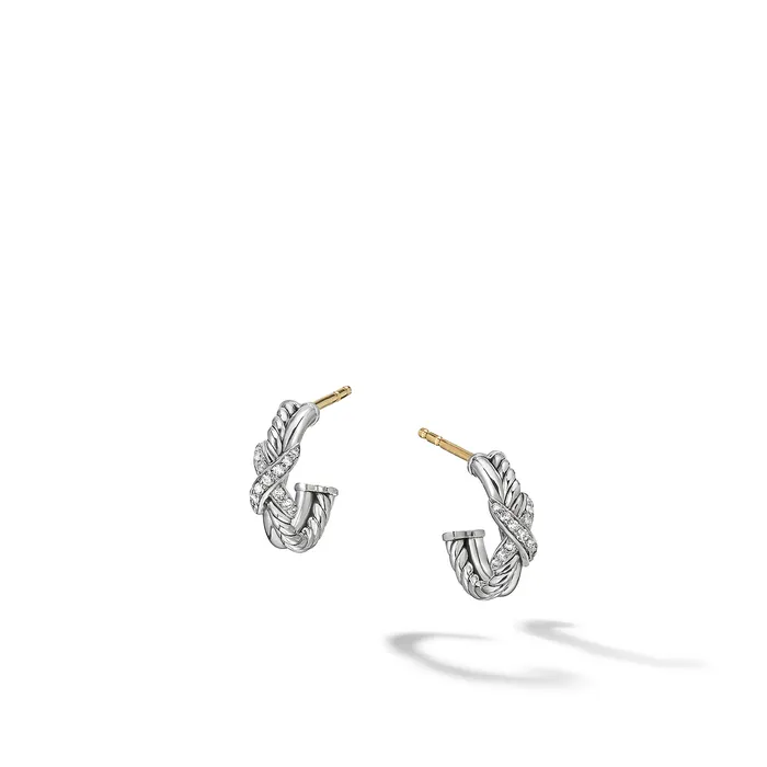 David Yurman Earrings Petite X Hoop Earrings in Sterling Silver with Pavé Diamonds 12.6mm