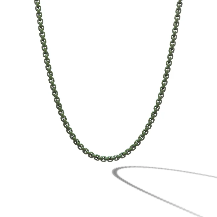 David Yurman Necklaces Box Chain Necklace in Sterling Silver with Green Stainless Steel 4mm