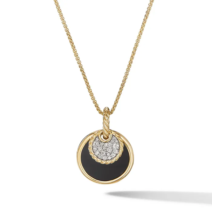 David Yurman Necklaces DY Elements® Convertible Pendant Necklace in 18K Yellow Gold with Diamonds and Black Onyx Reversible to Mother of Pearl 21.5mm