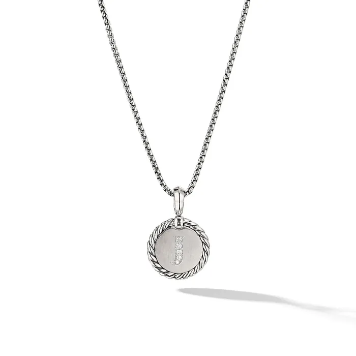 David Yurman Necklaces Initial Charm Necklace in Sterling Silver with Diamond J