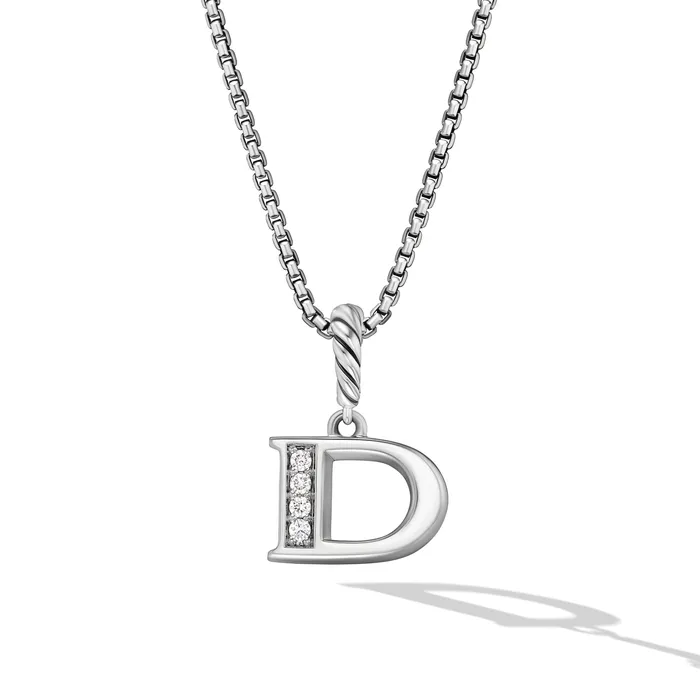 David Yurman Necklaces Pavé Initial Pendant Necklace in Sterling Silver with Diamond D