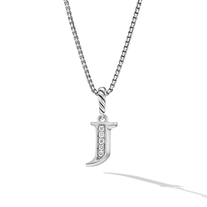 David Yurman Necklaces Pavé Initial Pendant Necklace in Sterling Silver with Diamond J