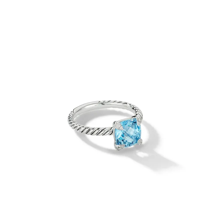 David Yurman Rings Chatelaine® Ring in Sterling Silver with Blue Topaz and Diamonds 8mm