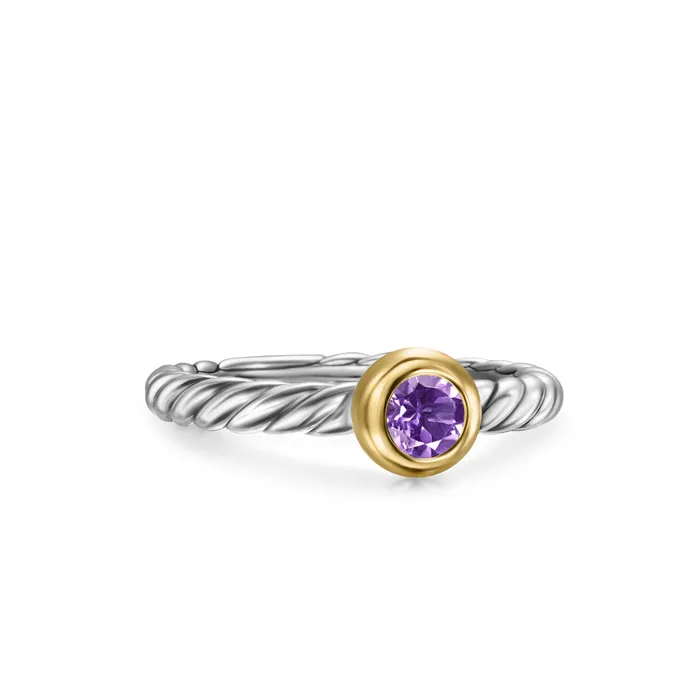 David Yurman Rings Petite Cable Ring in Sterling Silver with 14K Yellow Gold and Amethyst 2.8mm