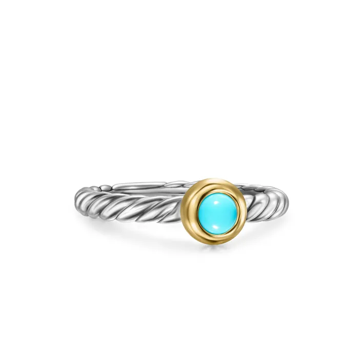 David Yurman Rings Petite Cable Ring in Sterling Silver with 14K Yellow Gold and Turquoise 2.8mm