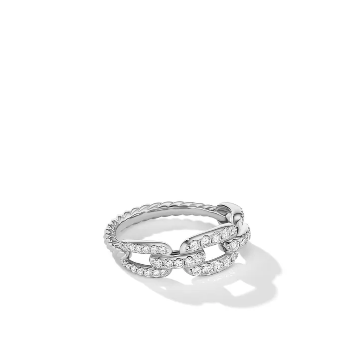 David Yurman Rings Stax Chain Link Ring in 18K White Gold with Diamonds 7mm