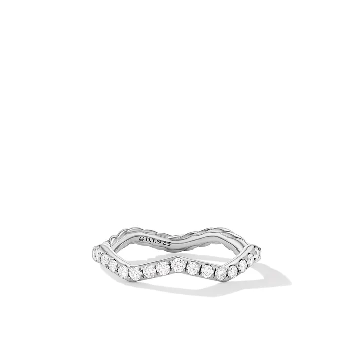 David Yurman Rings Zig Zag Stax™ Ring in Sterling Silver with Diamonds 2mm