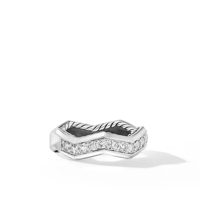 David Yurman Rings Zig Zag Stax™ Ring in Sterling Silver with Diamonds 5mm