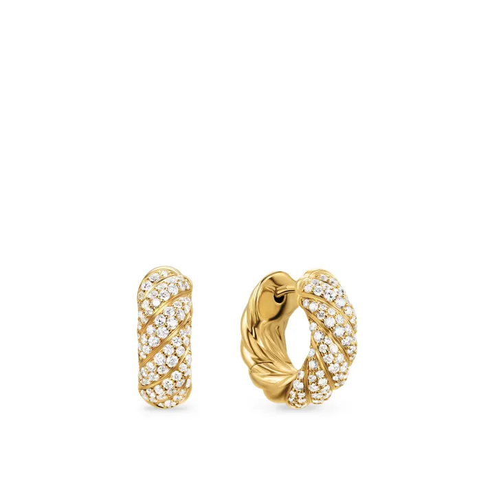 David Yurman Sculpted Cable Hoop Earrings in 18K Yellow Gold with Diamonds 14.4mm Earrings