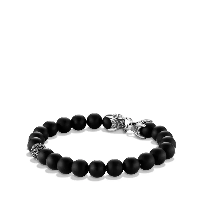 David Yurman Spiritual Beads Bracelet in Sterling Silver with Black Onyx and Pavé Black Diamond Station 8mm Bracelets