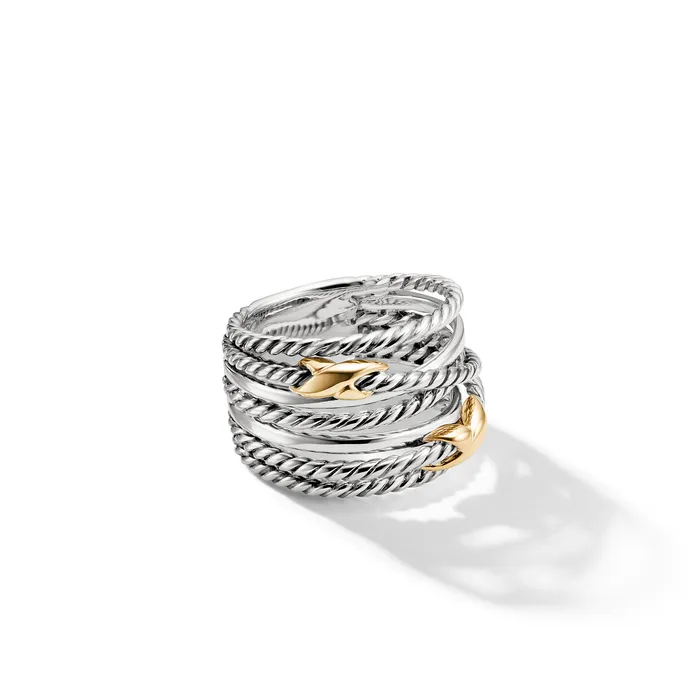 Double X Crossover Ring in Sterling Silver with 18K Yellow Gold 13mm David Yurman Rings