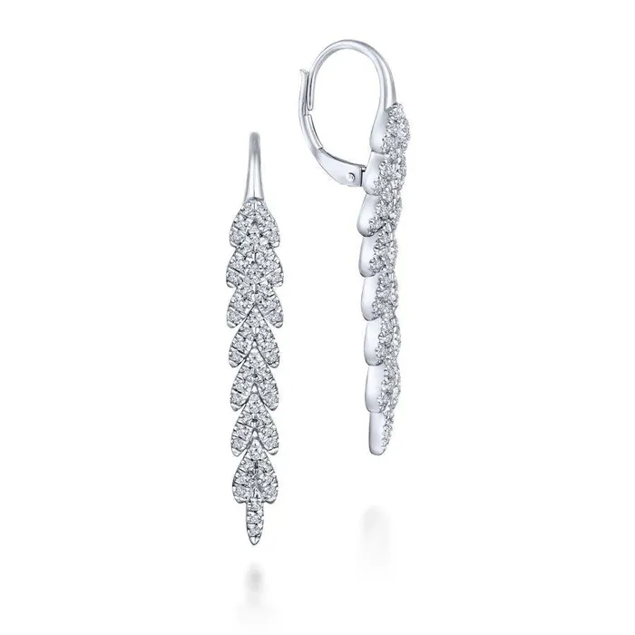 Earrings 14K White Gold Elongated Vertical Diamond Branch Drop Earrings - GABRIEL CO.