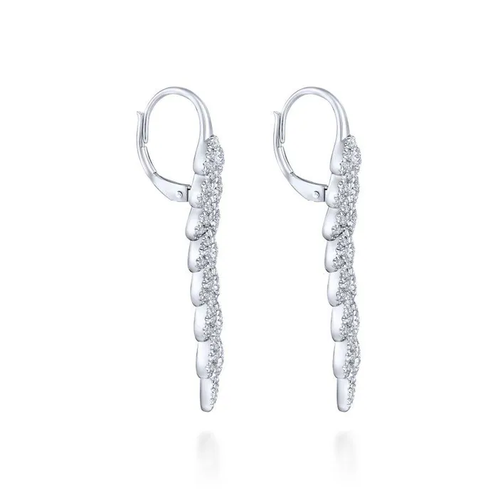 Earrings | 14K White Gold Elongated Vertical Diamond Branch Drop Earrings - GABRIEL & CO.