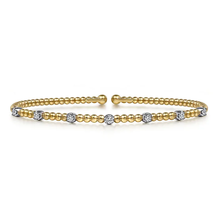 Earrings 14K White-Yellow Gold Bujukan Diamond Stations Bangle - GABRIEL CO.