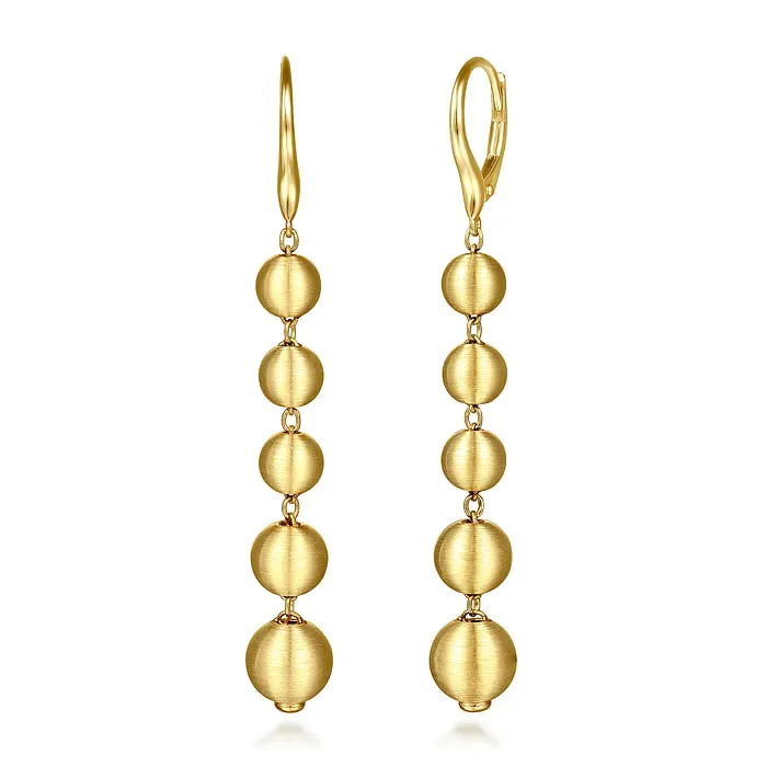 Earrings 14K Yellow Gold Graduating Bujukan Beads Leverback Drop Earrings - GABRIEL CO.