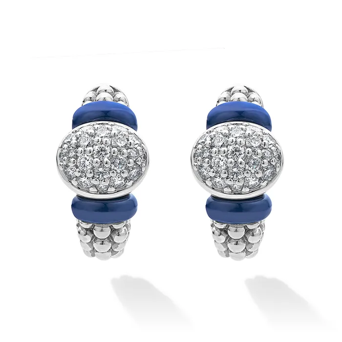 Earrings | Blue Caviar Diamond Oval Ceramic Hoop Earrings - LAGOS