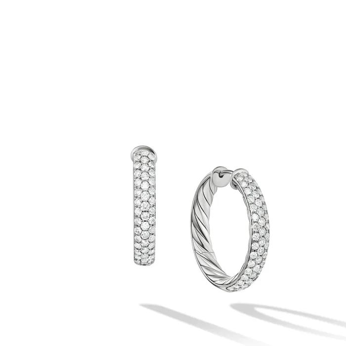 Earrings David Yurman DY Mercer™ Hoop Earrings in Sterling Silver with Diamonds 25.4mm